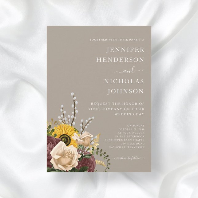 Convites Casamento Floral Bege Elegante (Criador carregado)