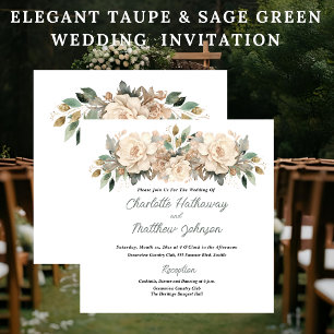 Convites Casamento Floral Bege Elegante com Verde Sage