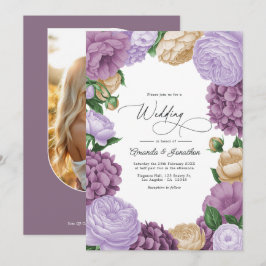 Convites Casamento Floral Bege, Fumaça Lavanda e Champagne