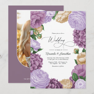 Convites Casamento Floral Bege, Fumaça Lavanda e Champagne