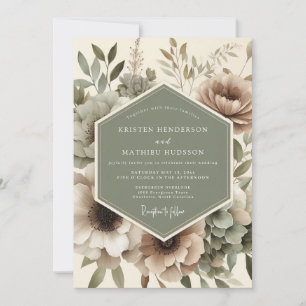 Convites Casamento Floral Bege na Floresta