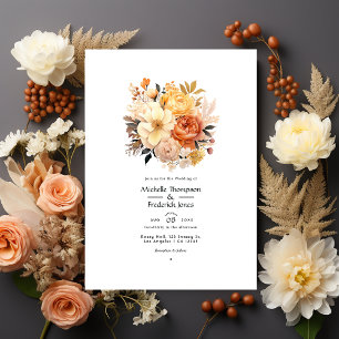 Convites Casamento Floral Bege, Pêssego e Areia