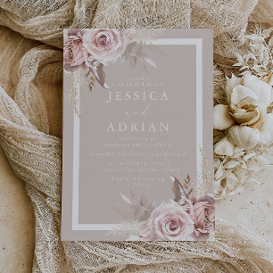 Convites Casamento Floral Bege Rosa & Bege Exquisito