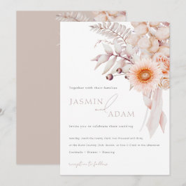 Convites Casamento Floral Bege Rosa Elegante