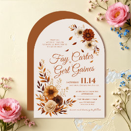 Convites Casamento Floral Bege Sienna Queimada Outono Rústi