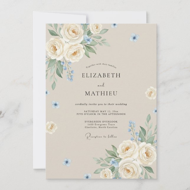 Convites Casamento Floral Beige Gracioso (Frente)