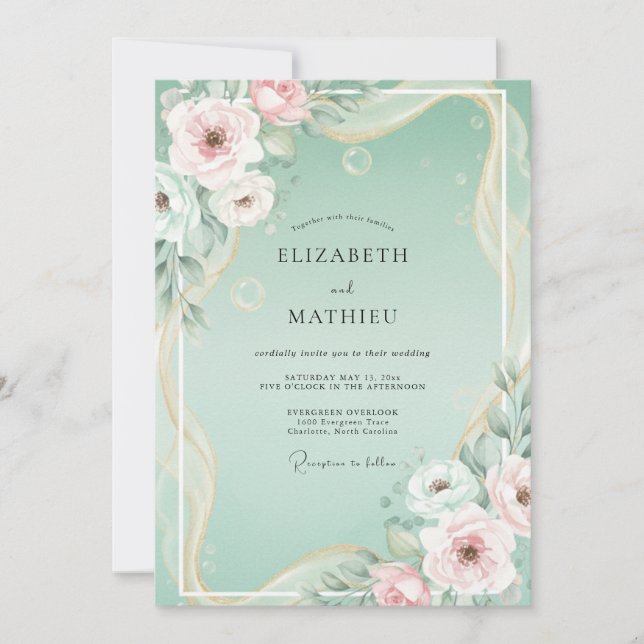 Convites Casamento Floral Beijo de Hortelã (Frente)