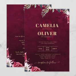 Convites Casamento Floral Berry Wine