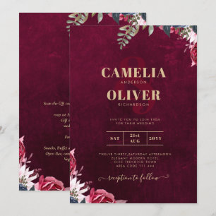 Convites Casamento Floral Berry Wine