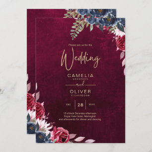 Convites Casamento Floral Berry Wine