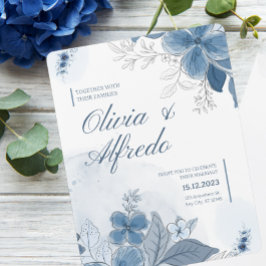 Convites Casamento Floral Blue Watercolor