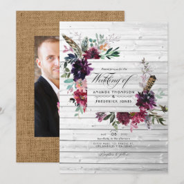 Convites Casamento Floral Boêmio Aquarela de Tonalidade Vio