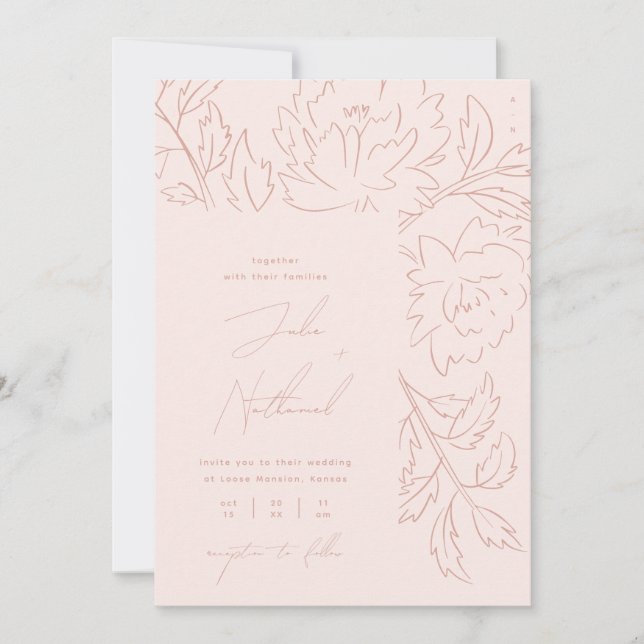 Convites Casamento Floral Boêmio com Luz Suave (Frente)