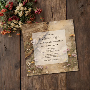 Convites Casamento Floral Boêmio de Madeira Rústica
