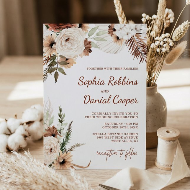 Convites Casamento Floral Boêmio de Terracota (Criador carregado)
