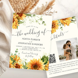 Convites Casamento floral boêmio girassol marfim creme