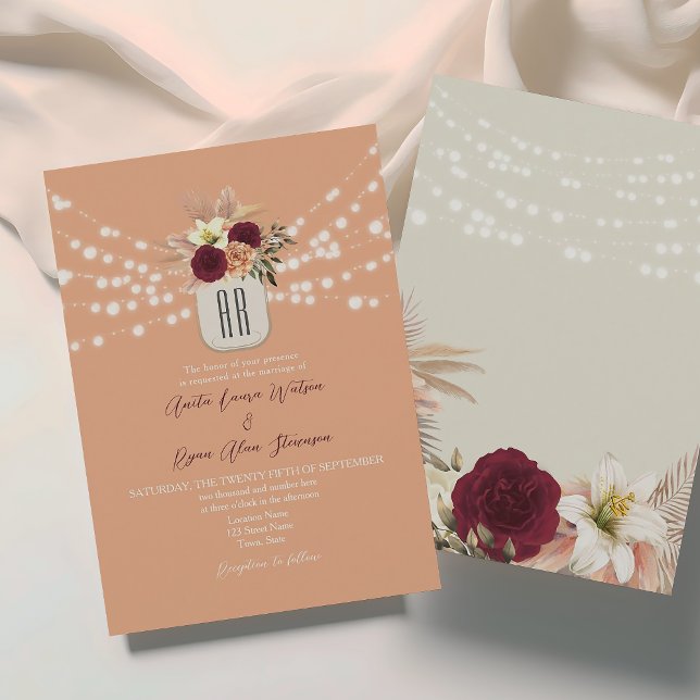 Convites Casamento Floral Boêmio Monograma (Criador carregado)
