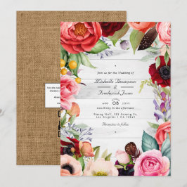 Convites Casamento Floral Boêmio Rústico com QR Code RSVP
