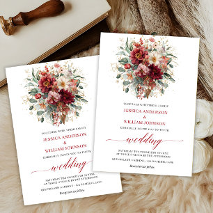 Convites Casamento Floral Bohemiano de Outono Marsala Eucal