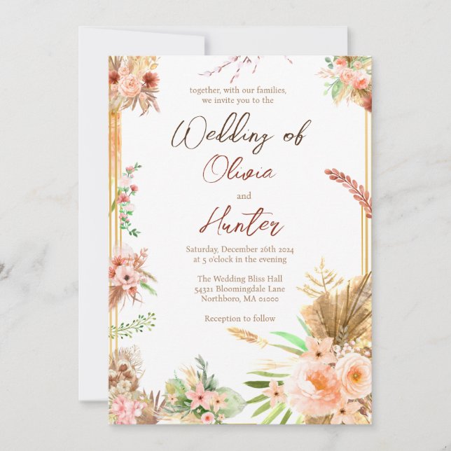Convites Casamento Floral Boho  (Frente)