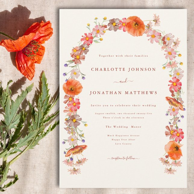Convites Casamento Floral Boho (Elegant wildflower boho floral arch wedding invitation )
