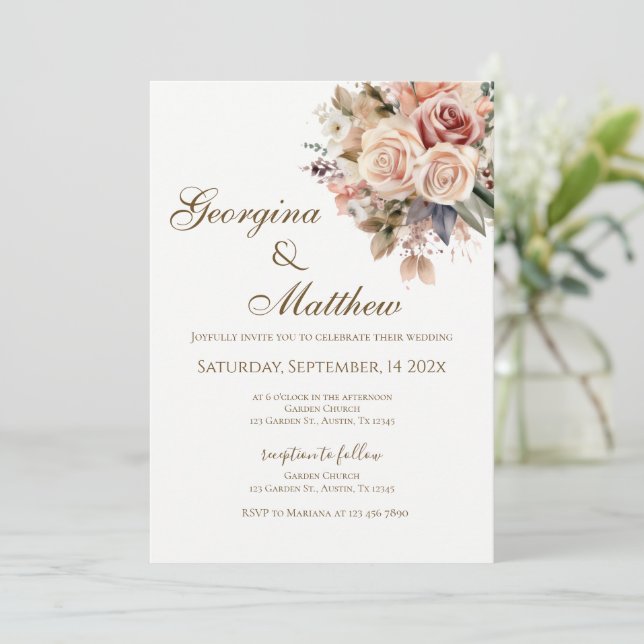 Convites Casamento floral Boho (Em pé/Frente)