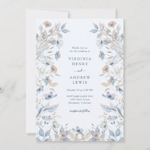 Convites Casamento Floral Boho Azul