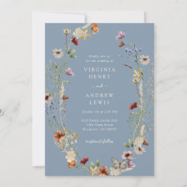 Convites Casamento Floral Boho Azul Empoeirado