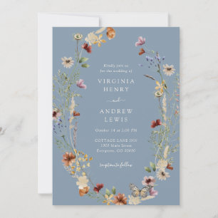 Convites Casamento Floral Boho Azul Empoeirado