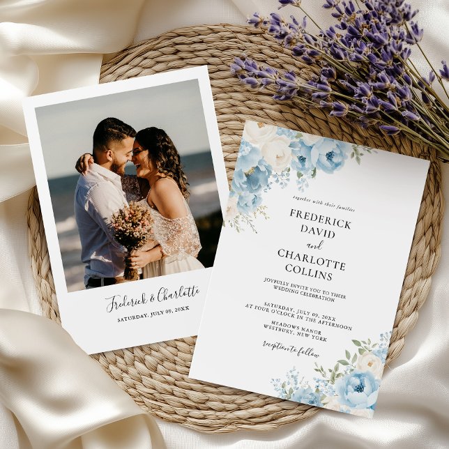 Convites Casamento Floral Boho Azul Empoeirado (Criador carregado)