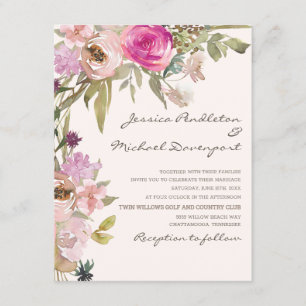 Convites Casamento Floral Boho Blush Rosa Lavanda