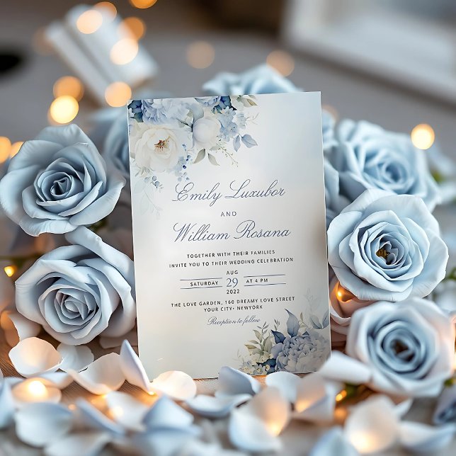 Convites Casamento Floral Boho Boho Dusty Blue Watercolor (Criador carregado)