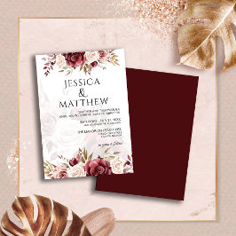 Convites Casamento Floral Boho Borgonha