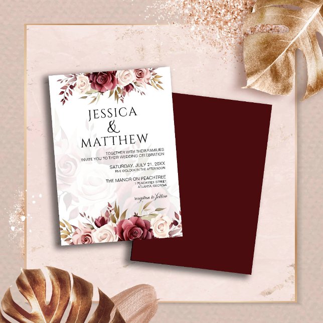 Convites Casamento Floral Boho Borgonha (Criador carregado)