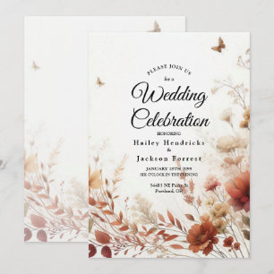 Convites Casamento Floral Boho Browns com Borboletas