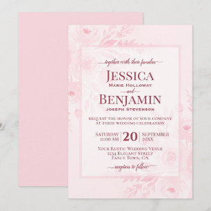 Convites Casamento Floral Boho Chic Rosa Elegante