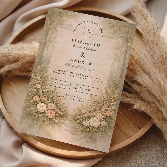 Convites Casamento Floral Boho Chifre de Veado (Criador carregado)