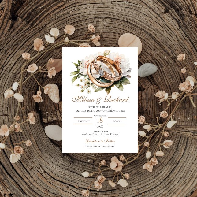 Convites Casamento Floral Boho com aliança (Criador carregado)