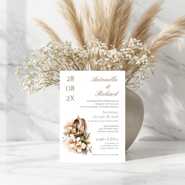 Convites Casamento floral boho com anéis (Criador carregado)