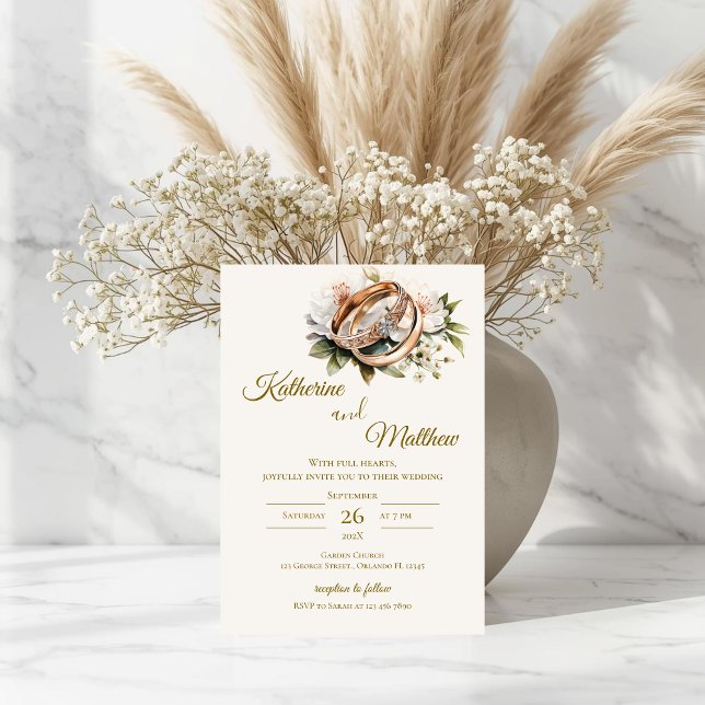 Convites Casamento floral boho com anéis (Criador carregado)