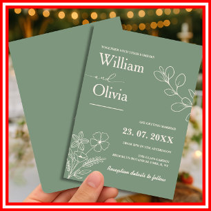 Convites Casamento Floral Boho com Folhagem Verde Salgueiro