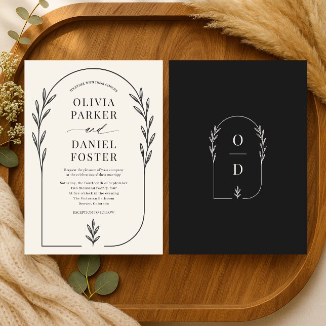 Convites Casamento Floral Boho de Marfim Preto Elegante (Criador carregado)
