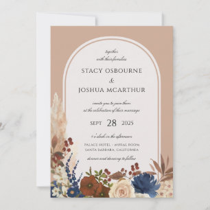 Convites Casamento Floral Boho de Pampas Grass Watercolor