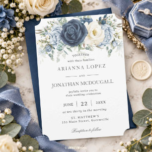 Convites Casamento Floral Boho Dusty Blue Navy Marfim Sage