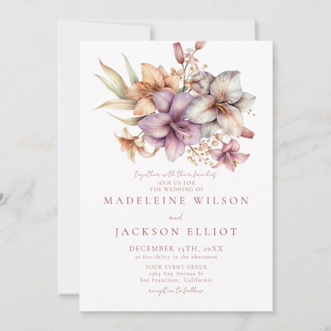 Convites Casamento Floral Boho Elegante de Outono  (Frente)