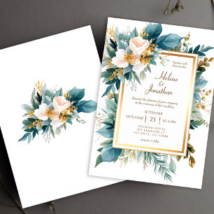 Convites Casamento Floral Boho Elegante em Jardim Dourado e