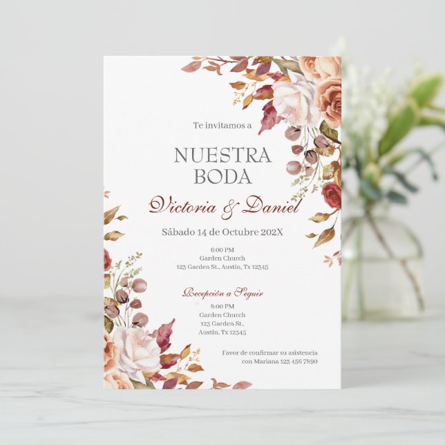 Convites Casamento Floral Boho Espanhol (Em pé/Frente)