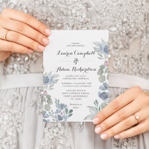 Convites Casamento Floral Boho & Eucalipto Azul Empoeirado