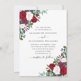 Convites Casamento floral Boho. Flores elegantes vermelhas