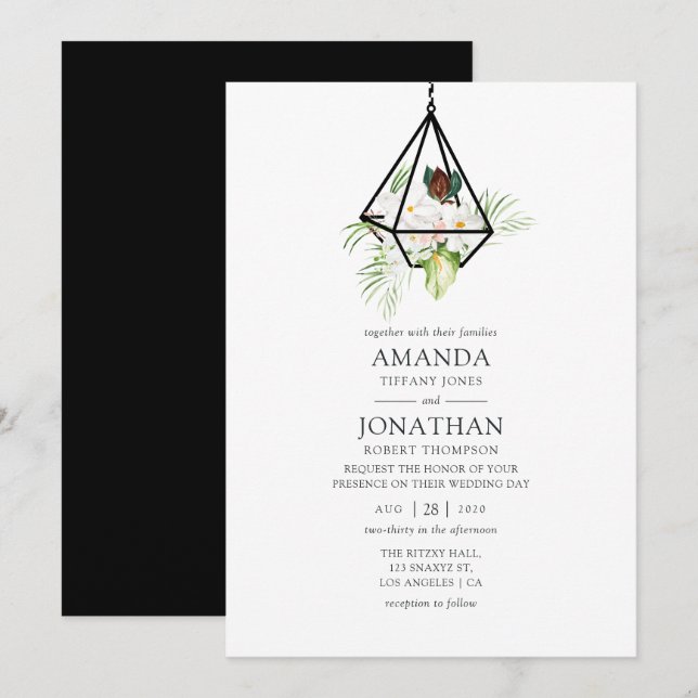 Convites Casamento Floral Boho Geométrico em Terrário (Frente/Verso)